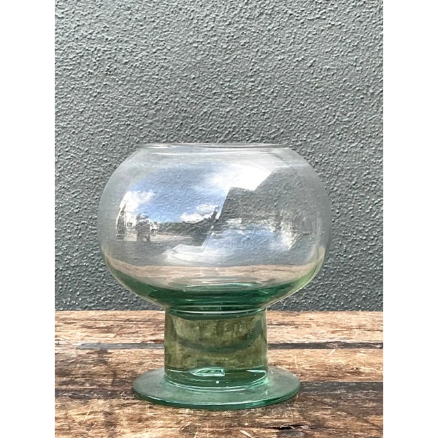 Vintage Green Pedestal Glass Vase For Sale - Image 11 of 12