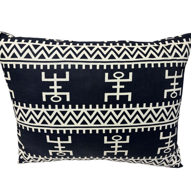 Textile African Custom Made Black and White Kente Cloth Pillow 24" For Sale - Image 7 of 7