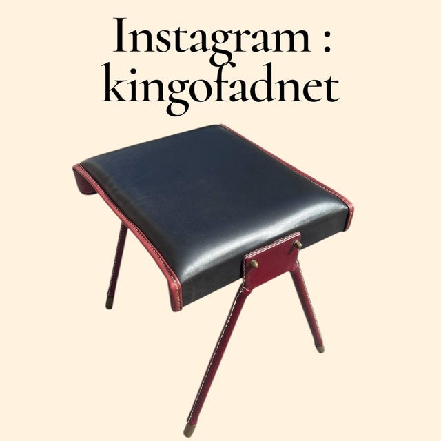 Stitched Leather Ottoman by Jacques Adnet, 1950s For Sale - Image 4 of 11