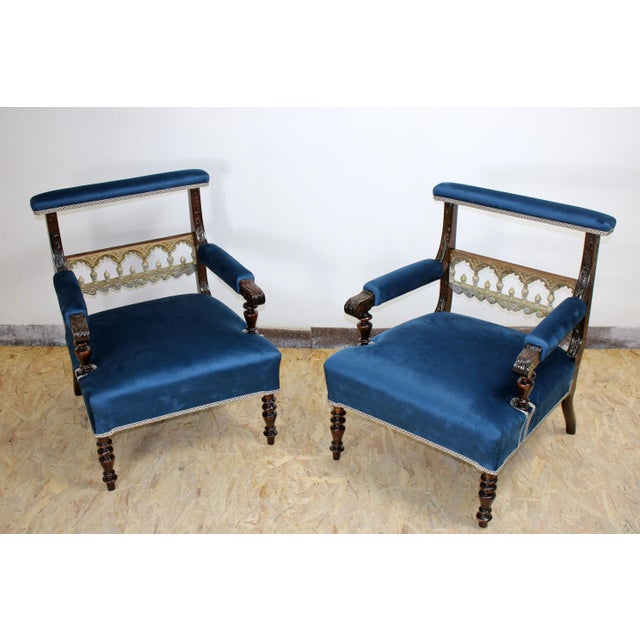 Set of Blue Armchairs, 1830s For Sale - Image 16 of 16