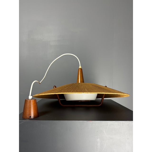 Large Mid-Century Teak and Sisal Cord Pendant from Temde Leuchten, 1960s For Sale - Image 11 of 18