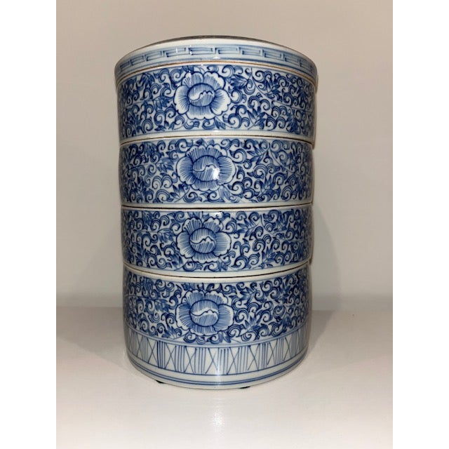 Antique Japanese Blue and White Porcelain Obento, Stacking Dish, Used by Wealthy For Sale - Image 14 of 15
