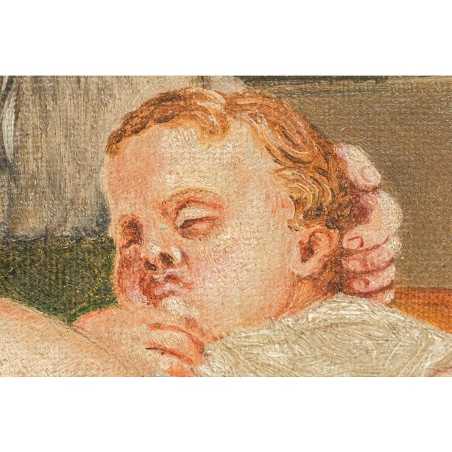 19th Century Tender Antique Framed Painting Signed 1877 Madonna Inspired Mother & Child Old World European Art Home Wall Decor For Sale - Image 5 of 15