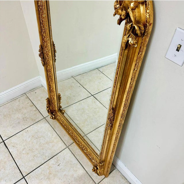 French Style Gold Floral Floor Mirror – 5 Ft Tall For Sale - Image 9 of 10