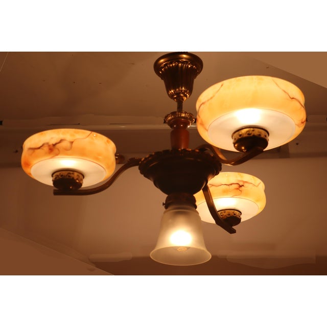 Danish Art Deco Chandelier with Alabaster-Look Glass Bowls For Sale - Image 13 of 18