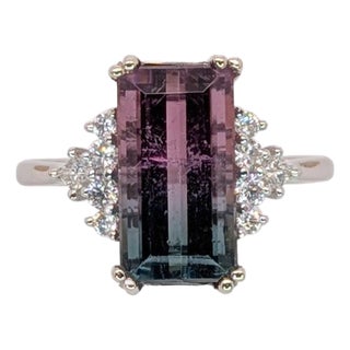 4.4ct Bi-Color Tourmaline Ring With Natural Diamond Accents: Solid 14k Gold, Size 6.75 For Sale