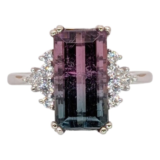 4.4ct Bi-Color Tourmaline Ring With Natural Diamond Accents: Solid 14k Gold, Size 6.75 For Sale