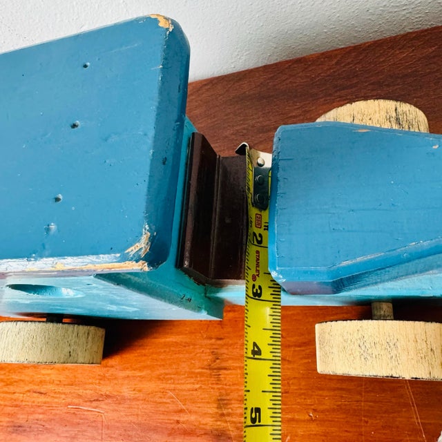 Vintage Blue Primative Wood Milk Truck Pull Toy For Sale - Image 12 of 12