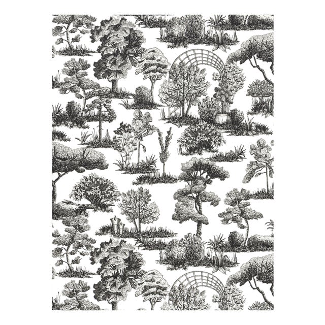 The House of Scalamandré Garden Toile Wallpaper, Onyx For Sale