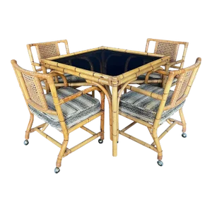 Ficks Reed Style 1950s Mid Century Rattan Dining Table and Four Caned Chairs -Set of 5