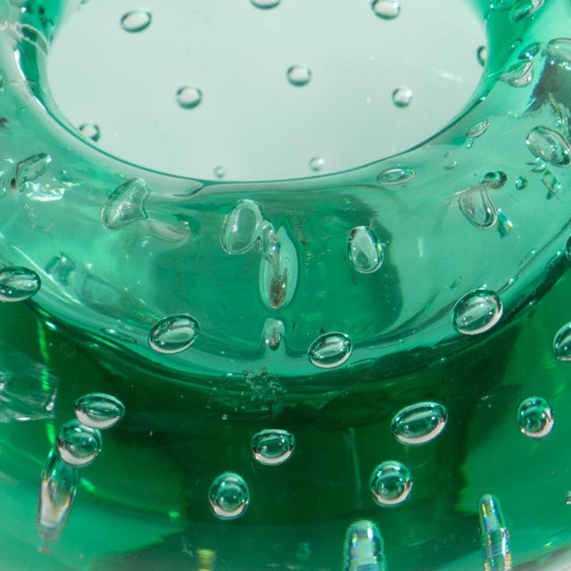 Italian Murano Bullicante Green Cased Glass Bowl, 1950's For Sale - Image 4 of 4
