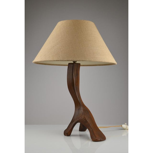French Brutalist Table Lamp in Olive Wood, 1950s For Sale - Image 12 of 15