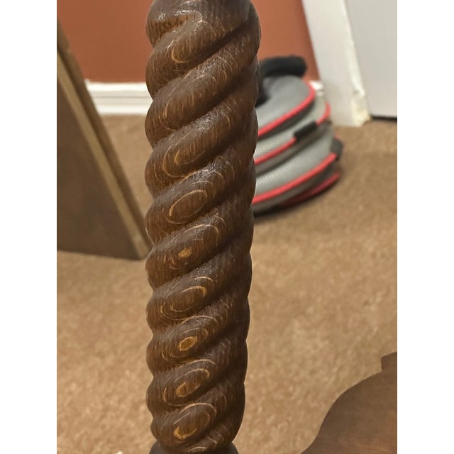 Early 20th Century Antique Tiger Oak Center Claw Foot Table With Shelf For Sale - Image 9 of 13