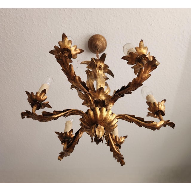 Vintage Florentine Chandelier Gilded in Gold Leaf, 1940s For Sale - Image 13 of 18