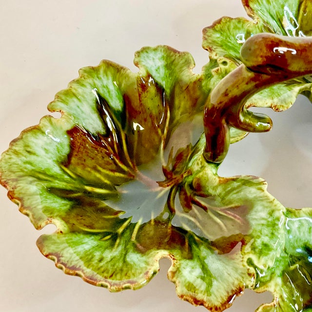Vintage Americana Folk Art Majolica Faux Bois Leaf and Branch Relish Dish, 3 Segments. For Sale - Image 10 of 11
