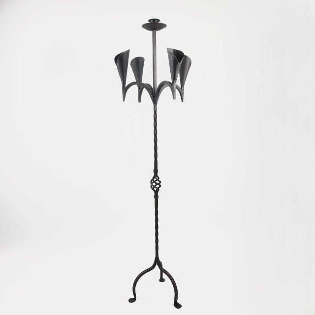 Hand Forged Wrought Iron Floor Candelabra 50″ (127cm) Antique Copper Patina 5-Arm Candle Holder Gothic Medieval Wedding Decor For Sale - Image 6 of 6
