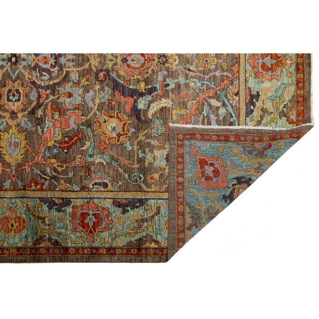 Modern Modern Bidjar Style Hand-Knotted Wool Rug Earthy Brown & Turquoise 10x14 For Sale - Image 3 of 11