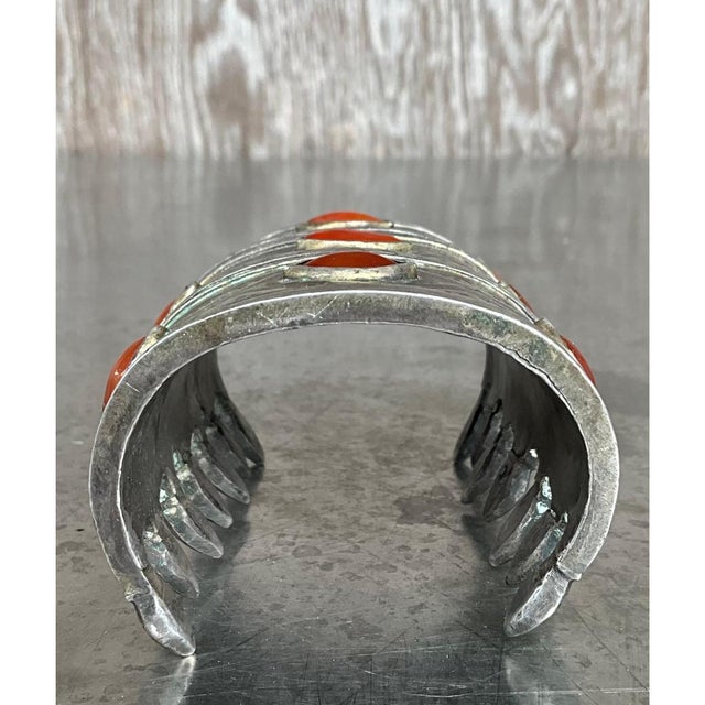 Metal Vintage Carnelian Gilt Silver Turkoman Cuff For Sale - Image 7 of 12