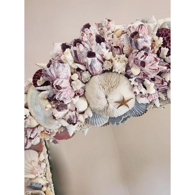 Seashell Encrusted Wall Mirror, Coastal Grandma Decor, Scallop Shell Accent For Sale - Image 9 of 16