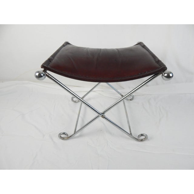 Italian Modern Chrome & Leather Curule Window Seat For Sale - Image 4 of 12