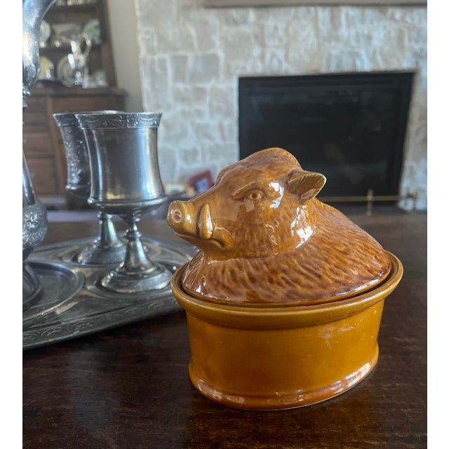 Geo, France Mid 20th Century Geo French Faience Brown Ceramic Boar Terrine For Sale - Image 4 of 18