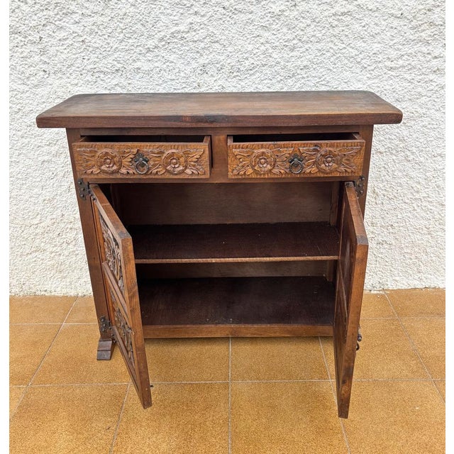 Spanish Rustic Castilian Carved Wood Cabinet, 1930s For Sale - Image 17 of 18
