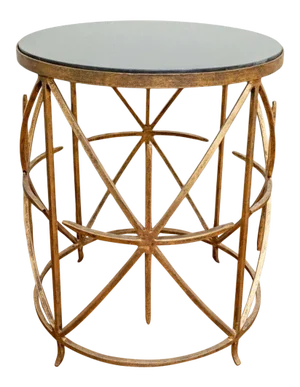 Antiqued Gold Leaf Wrought Iron and Granite Side Table