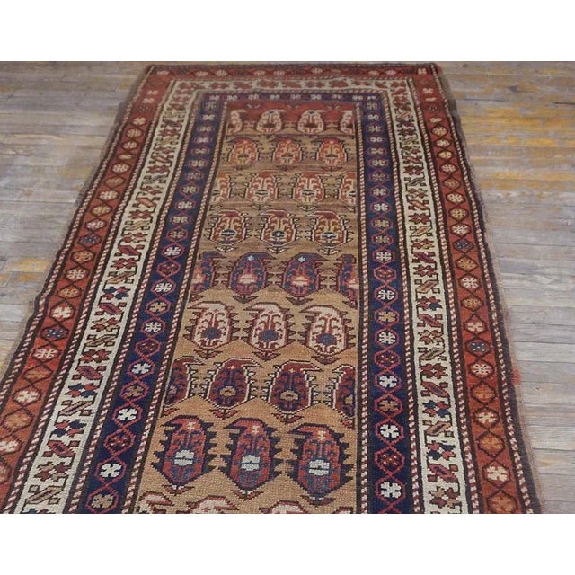 1900s Tan Ecru Paisley Tribal Antique Persian Kurdish Rug 3'6" X 8'10" Knotted Wool Carpet For Sale - Image 9 of 9