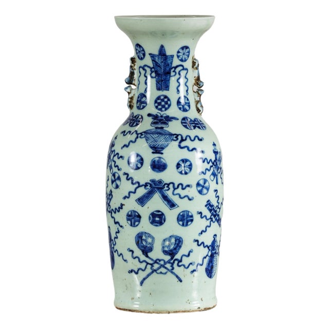 Large Chinese Blue and White Porcelain Vase with Hand-Painted Motifs For Sale