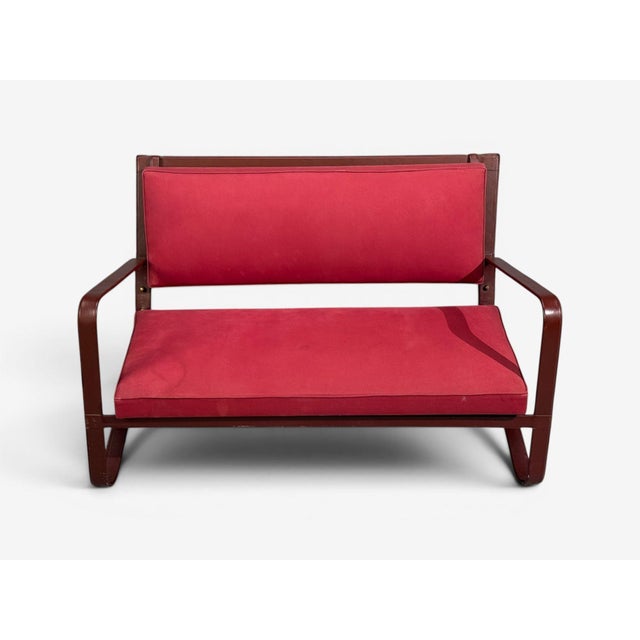 Jacques Adnet Jacques Adnet, Rare Settee, Leather, Steel, France, 1950s For Sale - Image 4 of 14