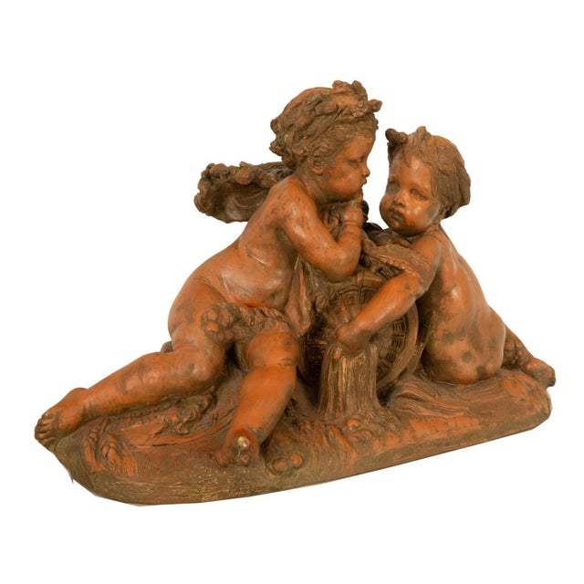 An original and authentic terracotta figurative group sculpture, by Albert Carrier-Belluse (1824-1887), titled "La...
