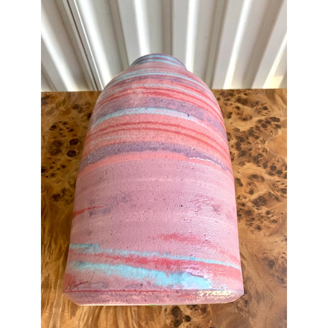 Ceramic Pink & Teal Glazed Egyptian Clay Vase by Dick Studley For Sale - Image 7 of 8