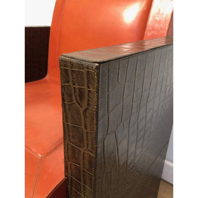 1970s 1970s French Orangeish and Brown Leather Armchairs - a Pair For Sale - Image 5 of 12