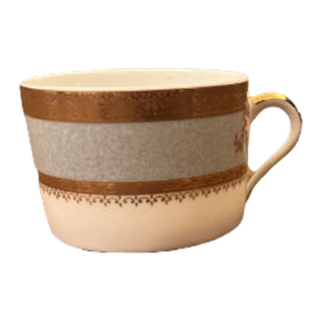 2000s Philippe Deshoulieres Limoges Porcelain Flat Coffee Cup Samarande Light Blue/Gray For Sale