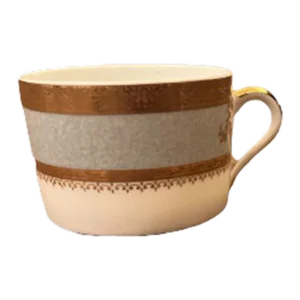 2000s Philippe Deshoulieres Limoges Porcelain Flat Coffee Cup Samarande Light Blue/Gray