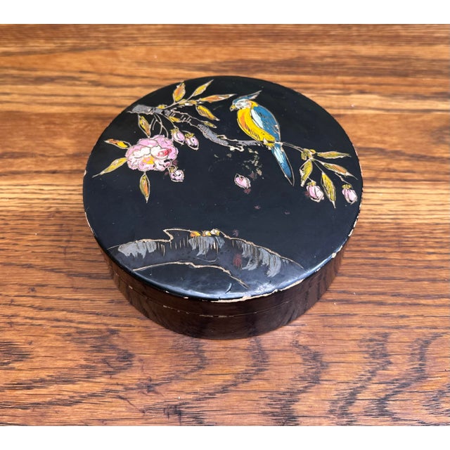 Vintage Asian Round Hand Painted Decorative Box With Lid Chairish