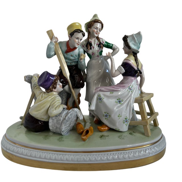 Antique German Four Children in Lively Conversation Porcelain Figurine For Sale - Image 14 of 18
