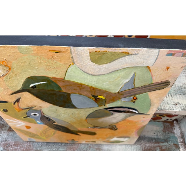 This 18” x 18” painting on cradled panel depicts a few favorite little birds. It is a puzzle of shapes receding and coming...