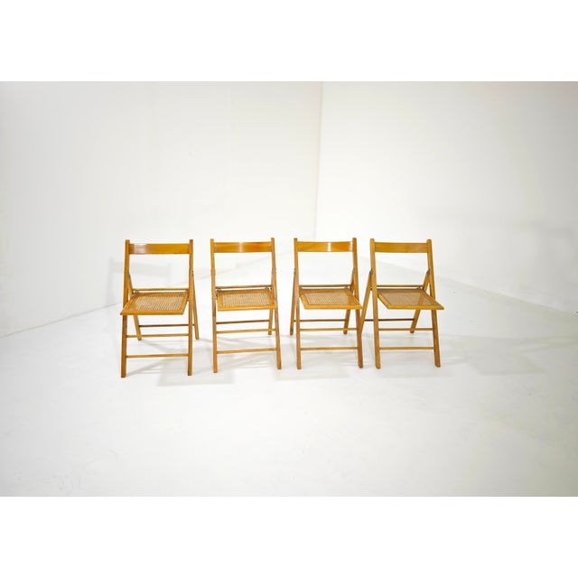 Vintage Vienna Straw and Wood Folding Chairs, Italy, 1970s, Set of 4 For Sale - Image 13 of 18