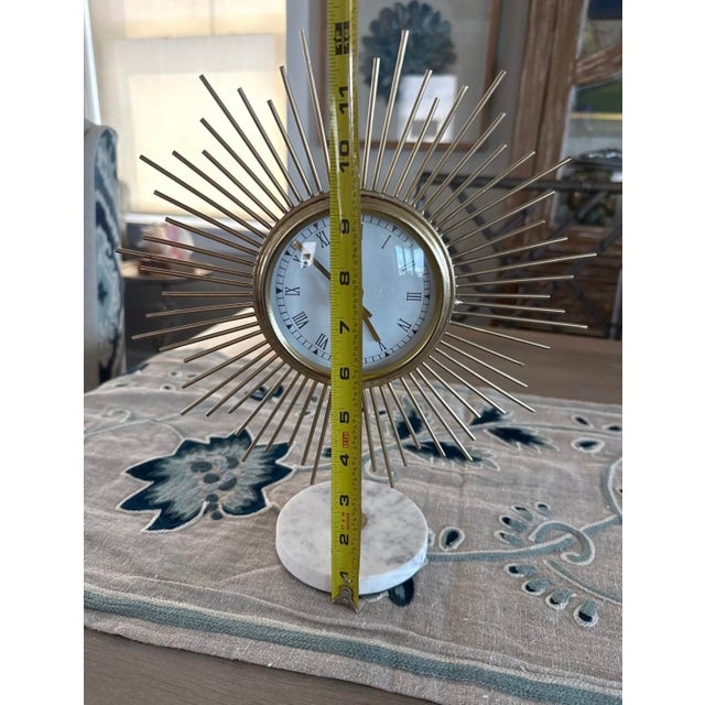 Late 20th Century Mid-Century Modern Sunburst Table Clock With Marble Base For Sale - Image 5 of 6