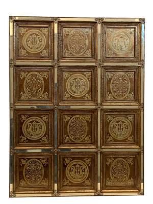 Engraved and Gilded Mirror Panel Wall Art in Lacquered Frame with Mirrored Insets