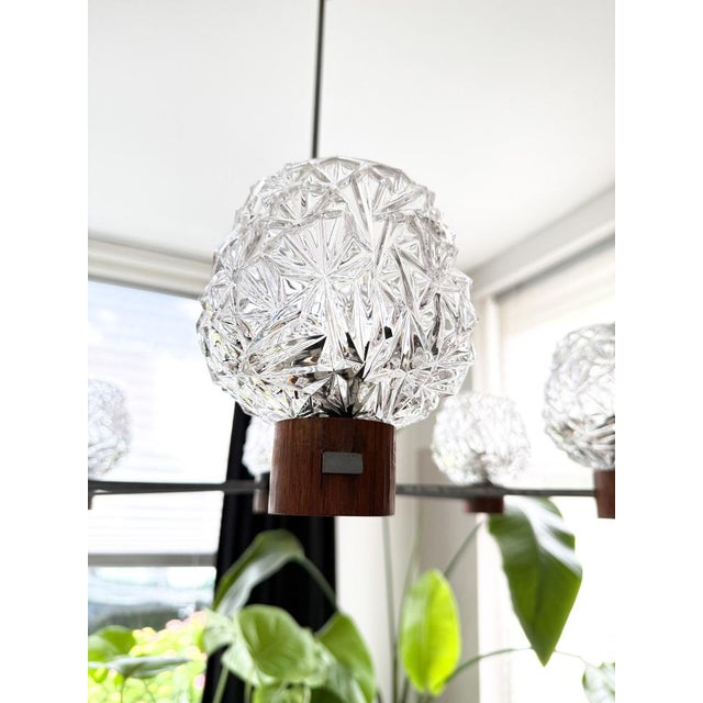 Mid-Century Modern 6-Arm Chandelier with Pressed Glass Shades, Late 20th Century For Sale - Image 11 of 17