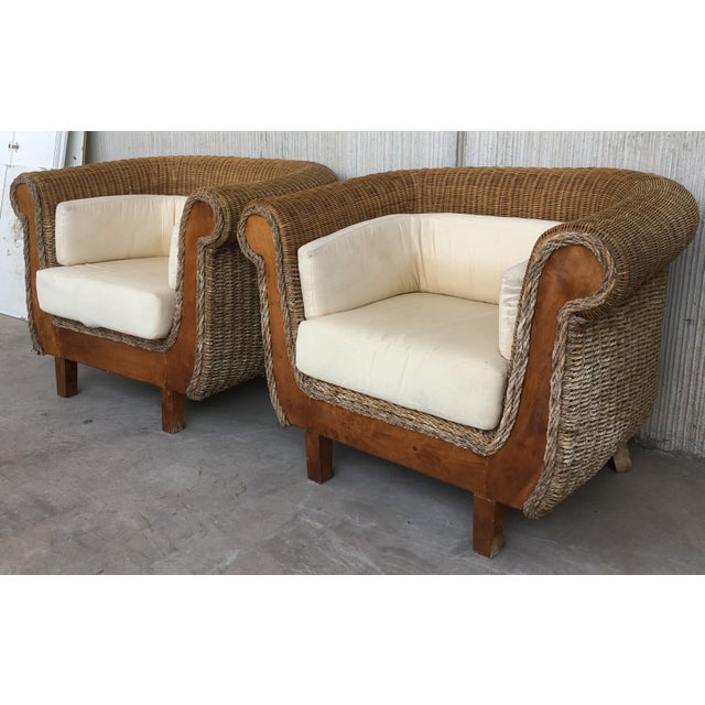 1950s Mid-Century Rattan and Wood Coffee Table For Sale - Image 4 of 13