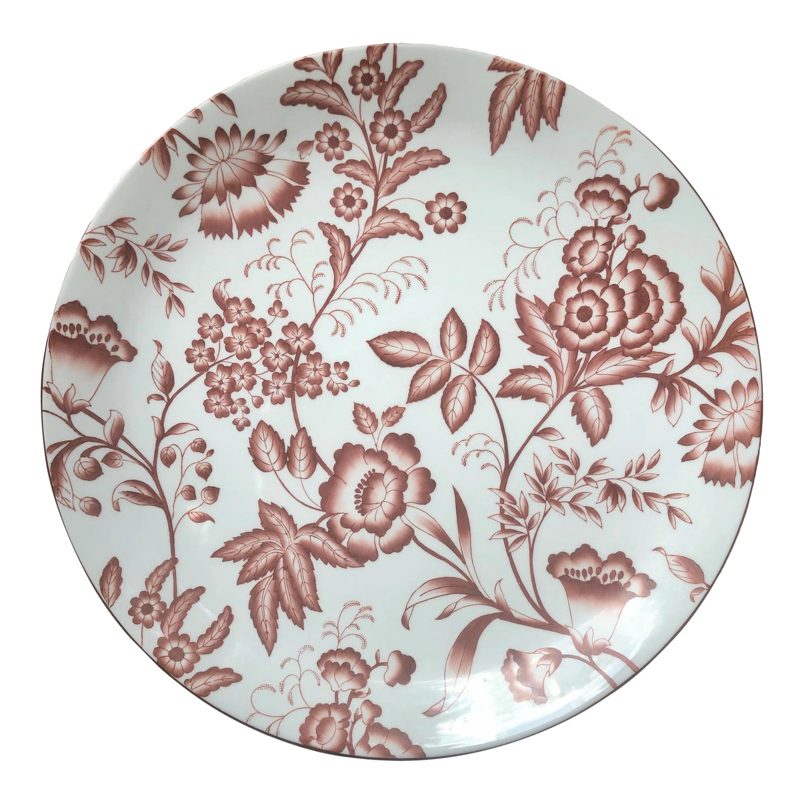 Vintage Hand Painted Round Red Floral Chinoiserie Toile Porcelain ...