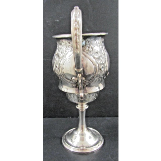 Metal 1900s Victorian Silver Plated Trophy Cup Cast Scroll Handles Chased Floral Design For Sale - Image 7 of 12