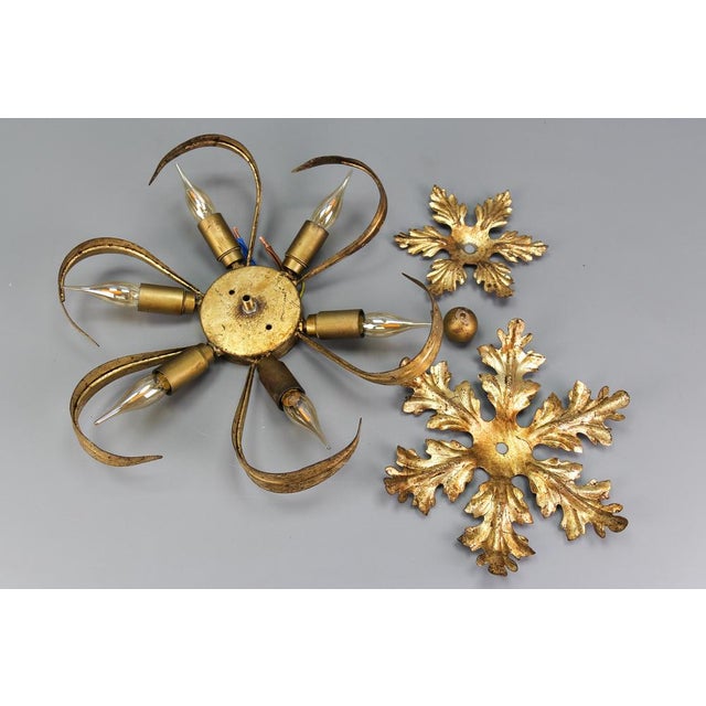 Hollywood Regency Style Gilt Metal 6-Light Oak Leaf Flush Mount, 1970s For Sale - Image 15 of 18