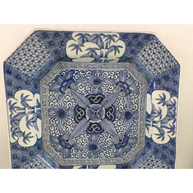 Japanese Antique Japanese Blue & White Octagonal Plate With Floral and Bamboo Motifs For Sale - Image 3 of 18