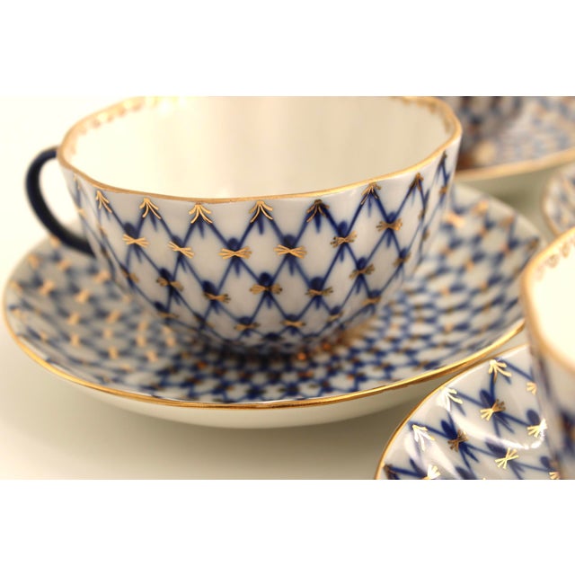 Late 20th Century Lomonosov Imperial Cobalt Net Porcelain Tea Pot & Set, 10 Piece For Sale - Image 9 of 13