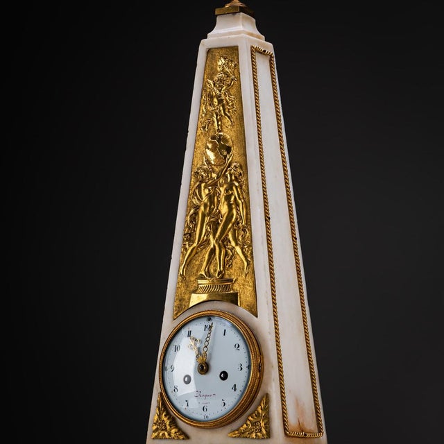 Metal Louis XVI Obelisk Clock from Roque, Paris, France, 1780 For Sale - Image 7 of 12