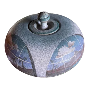 Gorgeous Ken Jensen 1998 Signed Landscape Scene Raku Studio Art Pottery Covered Vessel